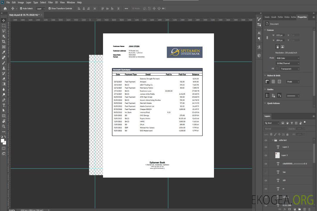 Relevé de la Banque Spitamen du Tadjikistan template